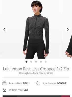 lululemon athletica Black & White Cropped Half-Zip Pullover REST LESS REFLECTIVE